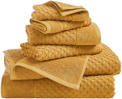 Great Bay Home Bath Towels - 100% Cotton 6 Piece Towel Set - Diamond Waffle Weave - Absorbent, Durable, Quick-Dry Towels for Bathroom (Marigold)