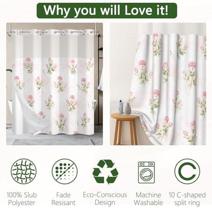 No Hook Shower Curtain with Snap in Liner 71x74 Inch