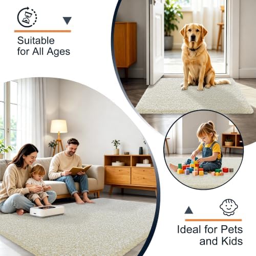 OLANLY Microfiber Bathroom Rugs 47x24, Quick Dry Bath Mat, Sand and White