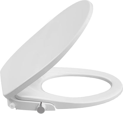 Non-Electric Bidet Toilet Seat for Round Toilet, Quiet Close & Self-Cleaning Dual Nozzles, Easy Installation, Round Bidet Seat with Sanitary Wash