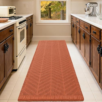 Upgrade Waffle Bath Mat, Boho Bathroom Rugs Absorbent Non Slip, Ultra Soft Bathroom Mat, Machine Washable Knit Bath Rugs with Herringbones for Bathroom, Bedroom, Kitchen, Tub, 32"x20", Burnt Orange