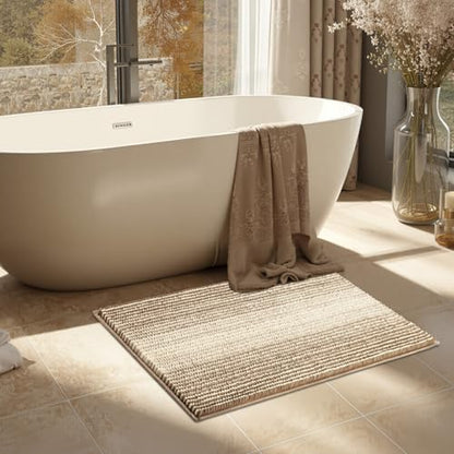 BSICPRO Bathroom Rugs, 17x24 Chenille Bath Mats, Tan