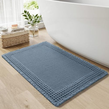 RESARE Waffle Bath Mat for Bathroom, Non Slip Bathroom Rugs 24"x36" Blue