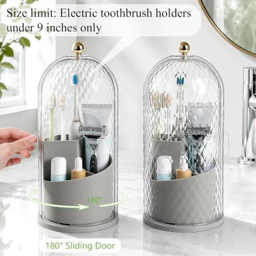 Toothbrush Holder with Cover for Bathroom Countertop, Organizer, Gray