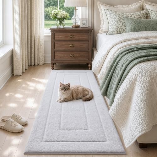 DEXI Bathroom Runner Rugs 72x24, Non-Slip and Absorbent Bath Mat, White