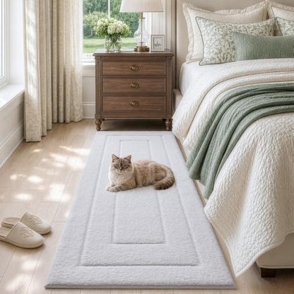 DEXI Bathroom Runner Rugs 72x24, Non-Slip and Absorbent Bath Mat, White