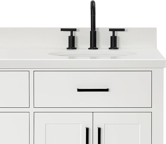 ARIEL Hepburn 66-inch Bathroom Vanity with Sink,Solid Wood, 1.5-inch Pure White Quartz Countertop & Backsplash, Double Oval Porcelain Sink, 4 Soft Closing Doors, 6 Dovetail Drawers, White