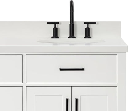 ARIEL Hepburn 66-inch Bathroom Vanity with Sink,Solid Wood, 1.5-inch Pure White Quartz Countertop & Backsplash, Double Oval Porcelain Sink, 4 Soft Closing Doors, 6 Dovetail Drawers, White