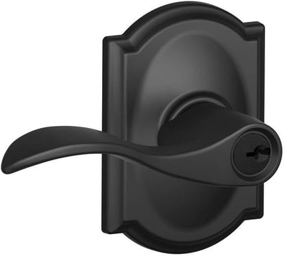 SCHLAGE Accent Lever with Camelot Trim Keyed Entry Lock in Matte Black - F51A ACC 622 CAM