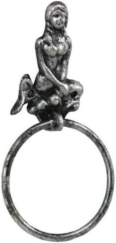 Antique Silver Cast Iron Mermaid Towel Holder 8.5 Inch - Mermaid Decoration - Metal Wall Art