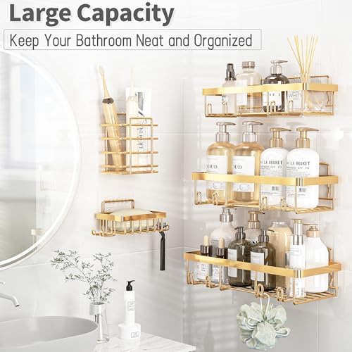 Liuoud 10 Pack Shower Caddy for Inside shower, Brite Gold Bathroom Storage