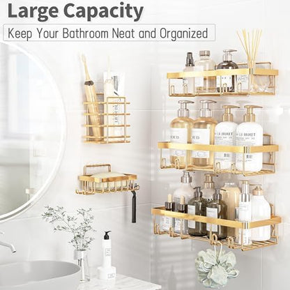 Liuoud 10 Pack Shower Caddy for Inside shower, Brite Gold Bathroom Storage