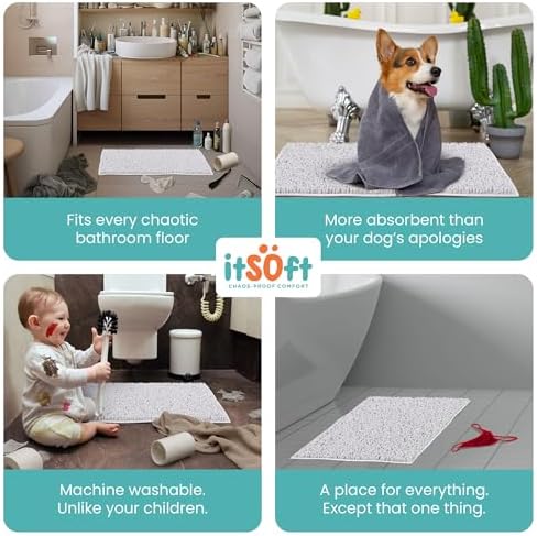 Small Chenille Bath Mats 22"x14", Plush Absorbent Bath Mats Quick Dry, Soft & Machine Washable, Non Slip Carpet for Bathroom, Thick Bathroom Rugs, Shower Restroom Rug Mat, Alfombras De Bano, Bathrugs