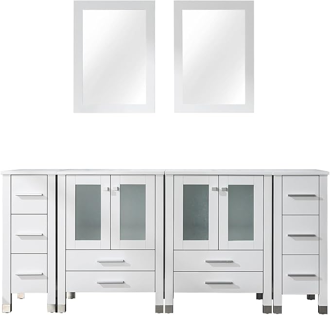 LUCKWIND 72" Double 24-in Bathroom Vanity with Sink Combo, Elegant Series with Two 12.6-in Side Cabinets, Painted Frame Without Sinks, Faucets and Mirrors, White