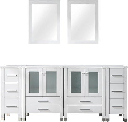 LUCKWIND 72" Double 24-in Bathroom Vanity with Sink Combo, Elegant Series with Two 12.6-in Side Cabinets, Painted Frame Without Sinks, Faucets and Mirrors, White