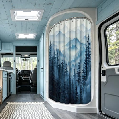 Navy Blue Forest Stall Shower Curtain, 54X72 in Narrow Small, Mountain