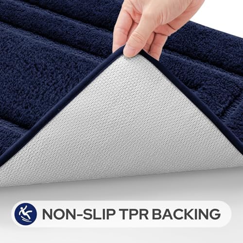 HOMEIDEAS Bathroom Rugs Sets 2 Piece, Soft Extra Long Bath Mat Navy Blue