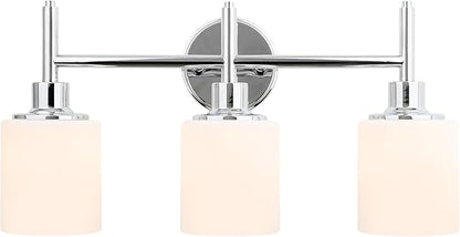 Design House Aubrey Transitional 3-Light Indoor Bathroom Vanity Light – Above The Mirror, Dimmable, Damp Listed – Frosted Glass and Polished Chrome – Design House, 589770
