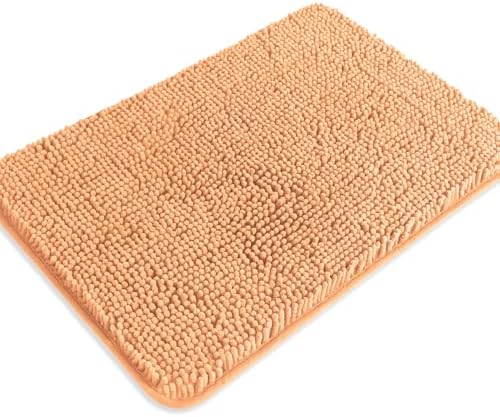 Peach Bathroom Rugs – Absorbent and Washable Bath Mat, Non-Slip, Thick Soft Chenille Bath Rugs for Bathroom Floor, Shower, Sink - 17" x 24"