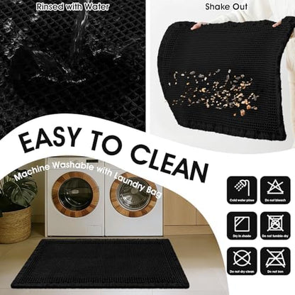 Extra Large Waffle Bath Mat, 6'x2' Black-Bordered, Super Absorbent Non-Slip Quick Dry Bathroom Rugs with Tassels, Machine Washable Ultra Soft Boho Bath Rugs for Floor, Toilet Mats Boho Farmhouse Decor