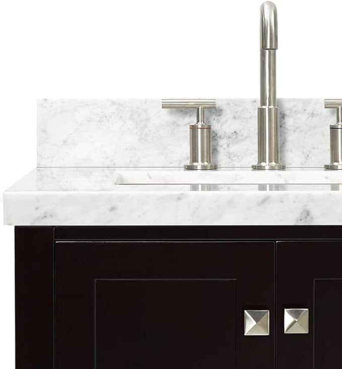 ARIEL Cambridge 60-inch Bathroom Vanity with Sink,Solid Wood, 1.5-inch Italian Carrara Marble Countertop, Double Rectangular Porcelain Sink, 4 Soft Closing Doors, 6 Dovetail Drawers, Espresso