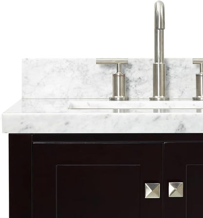 ARIEL Cambridge 60-inch Bathroom Vanity with Sink,Solid Wood, 1.5-inch Italian Carrara Marble Countertop, Double Rectangular Porcelain Sink, 4 Soft Closing Doors, 6 Dovetail Drawers, Espresso