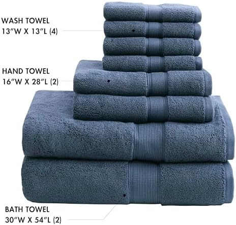 Madison Park 800GSM 100% Cotton Bathroom Bath Towel Set of 8, Blue