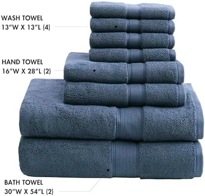 Madison Park 800GSM 100% Cotton Bathroom Bath Towel Set of 8, Blue