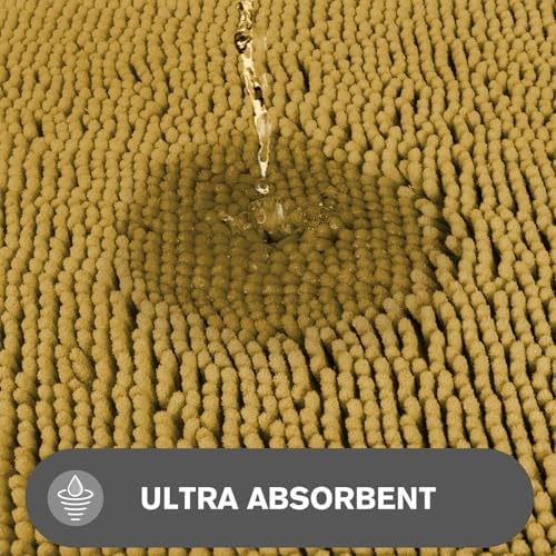 Bathroom Rugs 30 x 50 Inch – Extra Large Bath Mat | Absorbent and Washable Thick Chenille Bath Rugs Non-Slip Runner Rug for Bathroom, Shower, Tub(Mustard)