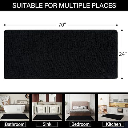 LOCHAS Luxury Bathroom Rug Shaggy Bath Mat 24 x 70 Inch, Black