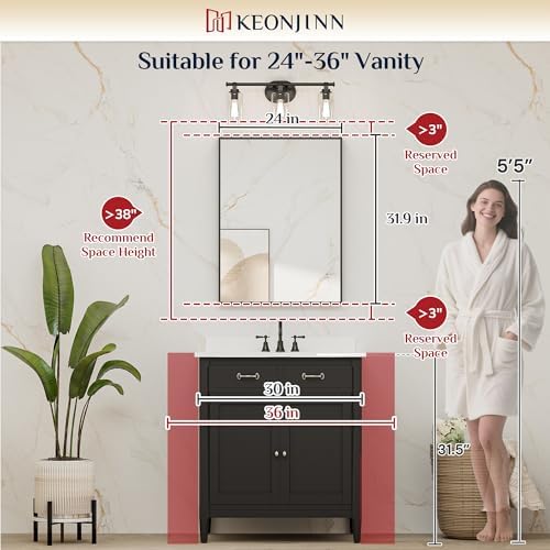 Keonjinn 24x32 Inch Black Bathroom Mirror for Over Sink, Modern Farmhouse