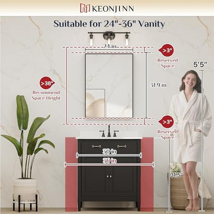 Keonjinn 24x32 Inch Black Bathroom Mirror for Over Sink, Modern Farmhouse