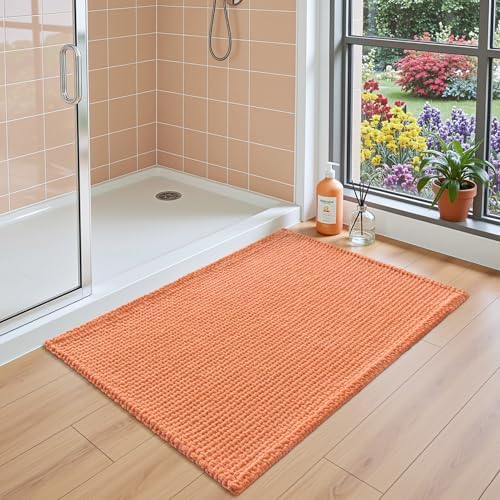 DEXI Chenille Bath Mat 36x24, Soft Absorbent Bathroom Rugs, Orange