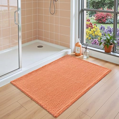 DEXI Chenille Bath Mat 36x24, Soft Absorbent Bathroom Rugs, Orange