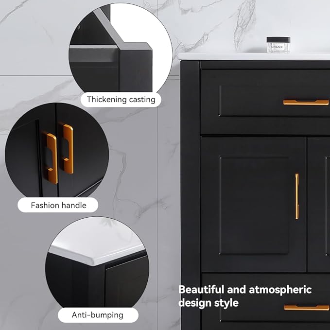 LZ LEISURE ZONE 48" Bathroom Vanity with Ceramic Sink Combo, Abundant Cabinet -4 Soft Close Doors and 4 Drawers, Black