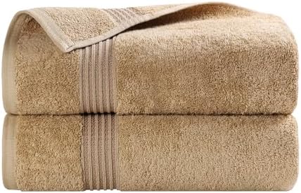 Superior Egyptian Cotton Bath Towel Set, Home Bathroom Towels, Master, Guest Bath, Decor Essentials, Quick Dry, Absorbent, Large Body Towels, Spa, Hotel, Resort, Adult, Kids, Set of 2, Toast