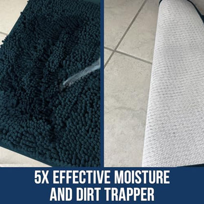 Muddy Mat® | Chenille Bathroom Rugs Quick Dry Microfiber Mats Non Slip Washable, Extra Thick, Soft and Highly Absorbent Bath Mats for Bathroom, Kitchen, and Shower Floor - Atlantic Blue 35"x59"