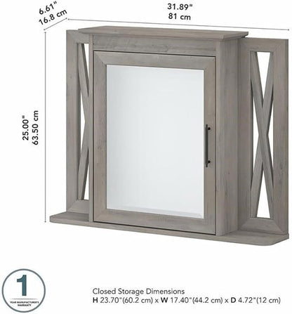 Bush Home Key West Bathroom Medicine Cabinet with Mirror in Driftwood Gray
