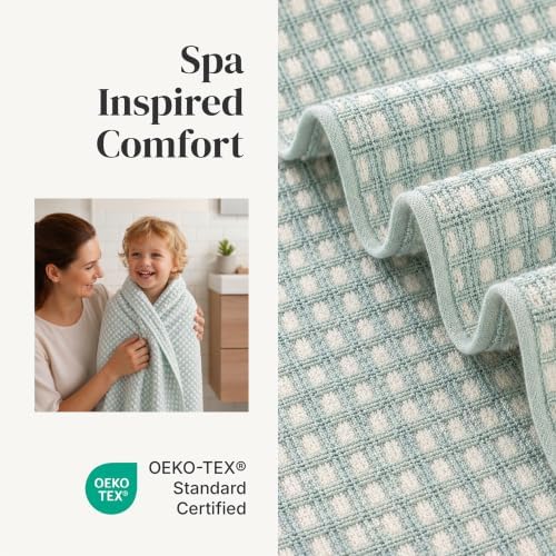 Modern Threads 6 Piece Bath Towel Set – Bathroom Towel Set with 2 Bath Towels, 2 Hand Towels & 2 Washcloths – 100% Cotton, Soft & Absorbent – Waffle (Sage Mist)