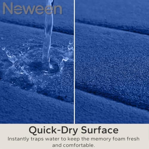 Neween Bathroom Rugs Set 3 Piece, Absorbent Memory Foam Bath Mat, Blue