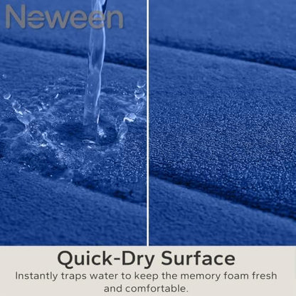 Neween Bathroom Rugs Set 3 Piece, Absorbent Memory Foam Bath Mat, Blue