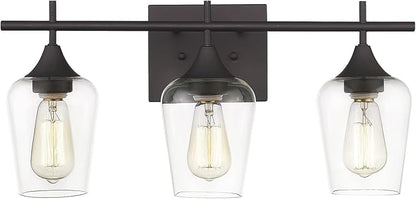 21" Bathroom Lighting Fixtures Over Mirror, 3-Light Oil Rubbed Bronze Vanity Lights Farmhouse Bath Wall Sconce with Clear Glass for Bath, WL9167-3A