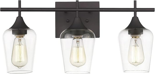 21" Bathroom Lighting Fixtures Over Mirror, 3-Light Oil Rubbed Bronze Vanity Lights Farmhouse Bath Wall Sconce with Clear Glass for Bath, WL9167-3A