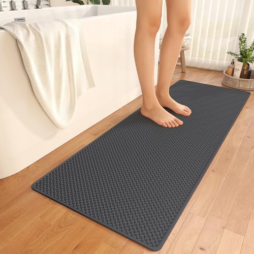 YDKGL Bathroom Runner Non Slip, Foam Weave Texture Bath Mat, Grey 24x70
