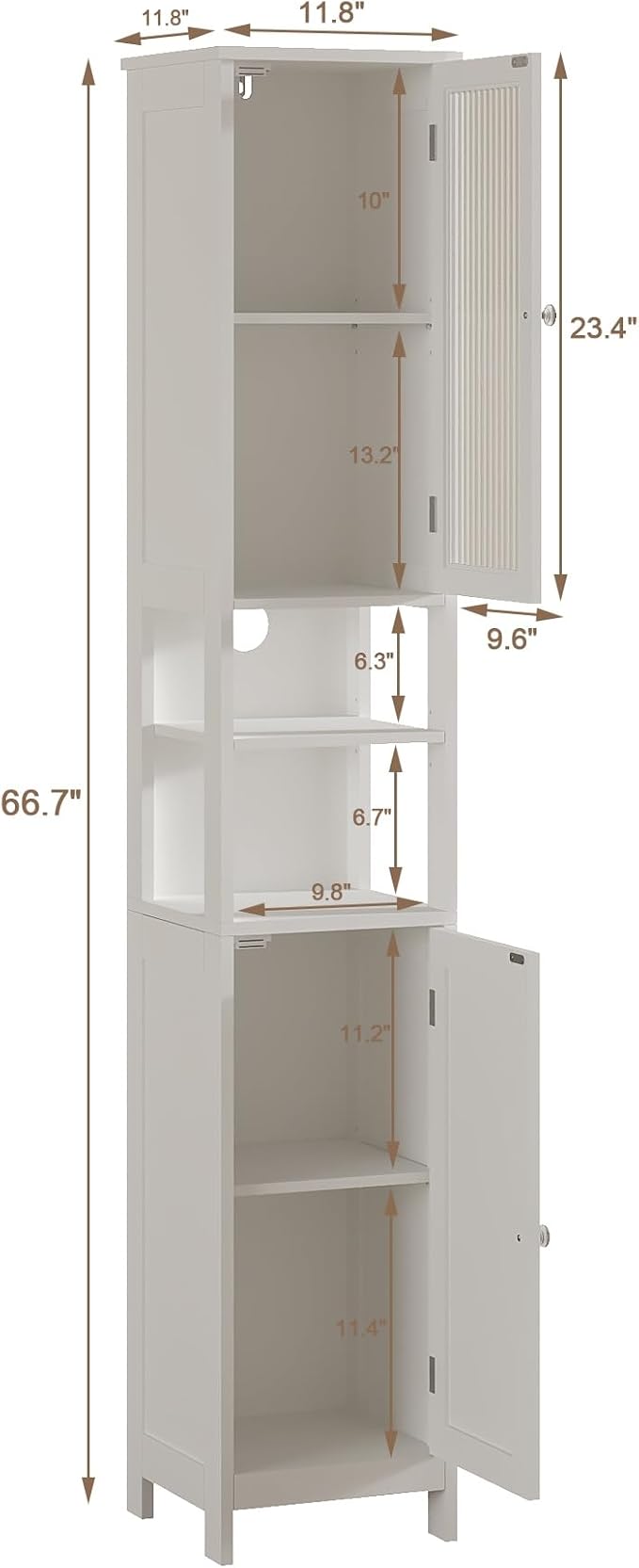 ChooChoo Narrow Bathroom Storage Cabinet with Light, Space Saving | Space Saving,Tall Bathroom Storage Cabinet, 5-Tier, 2 Doors, Slim, Freestanding, Adjustable Shelves, White