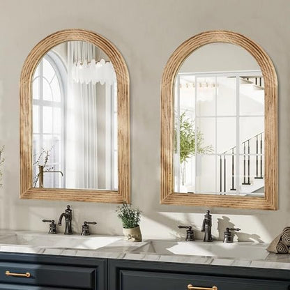 LOSOUR 2 Pack Arched Mirror, Farmhouse Decor Solid Wood Frame Wall Mirror, Vintage Bathroom Mirrors or Bathroom, Living Room,Bedroom, Entryway, Hallway,Foyer (Brown, 2 Pack-30 L x 20" W)