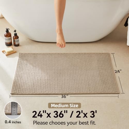 Triohero Bathroom Rugs Non Slip Washable, Super Absorbent Thin Bath Mat Quick Dry Low Pile Bathroom Rug, Beige 24x36