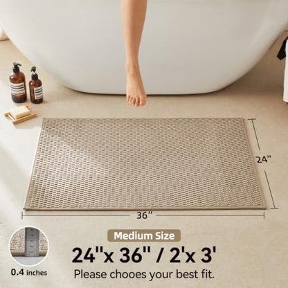 Triohero Bathroom Rugs Non Slip Washable, Super Absorbent Thin Bath Mat Quick Dry Low Pile Bathroom Rug, Beige 24x36
