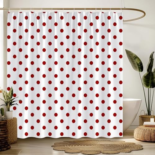 Polka Dot Shower Curtain Red White Retro Spot Vintage Fabric Decorative Bathroom Curtains with Hooks,60" Wx70 H