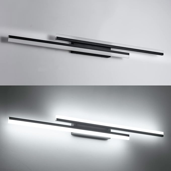 PRESDE 48 Inch Bathroom Light Fixtures Black Vanity Light Bar LED Modern Bath Lighting Over Mirror Dimmable